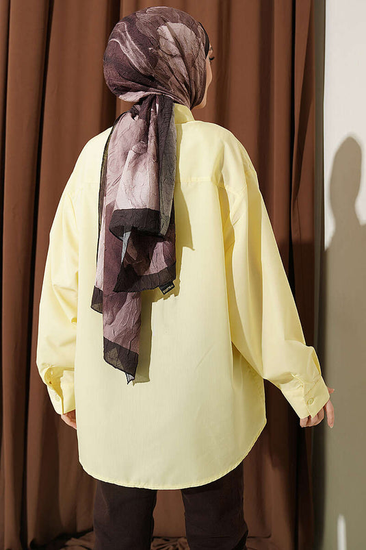 Camicia ampia con collo allacciato giallo