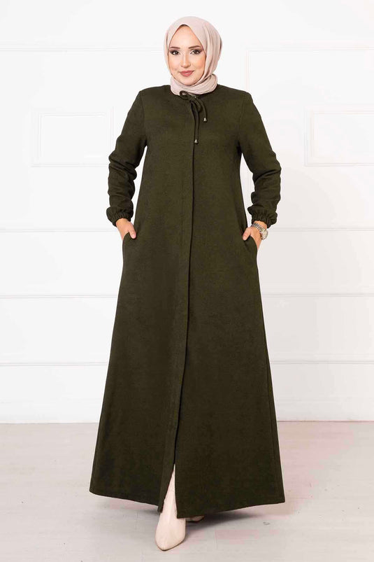 Abaya Hijab Col Lacé Kaki