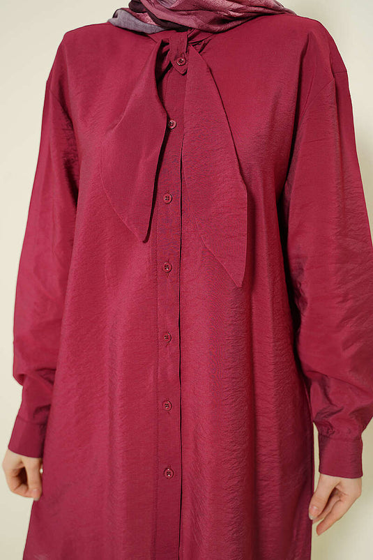 Burgundy Loose Shirt with Tie Collar