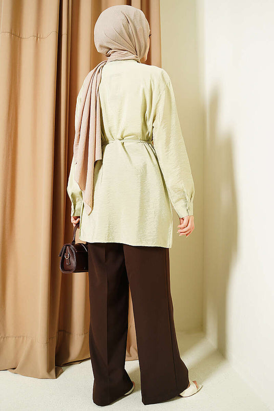 Tie-Neck Loose Shirt in Pistachio Green