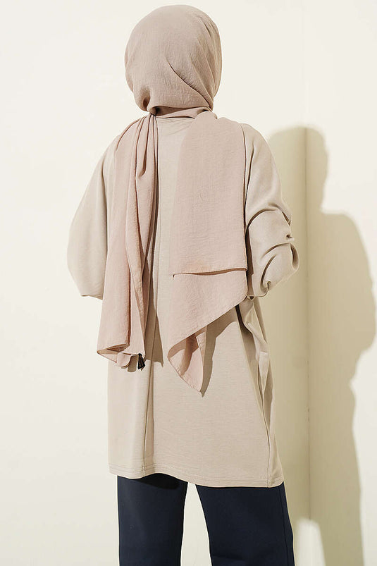 Tunica Loyşa beige con ricamo floreale sul colletto