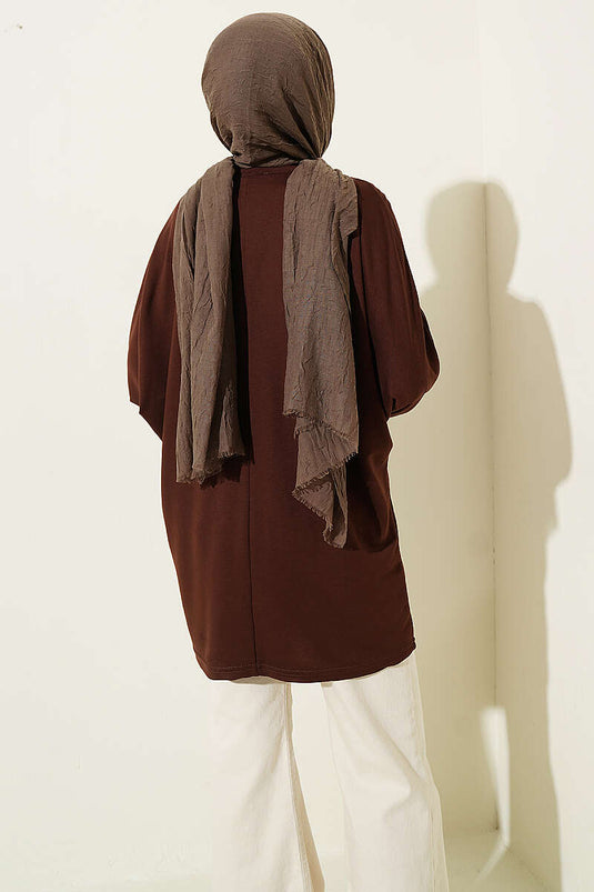 Loyşa Tunic with Floral Embroidery Collar Brown