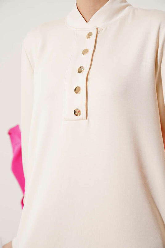 Two-Piece Suit with Snap Collar, Beige