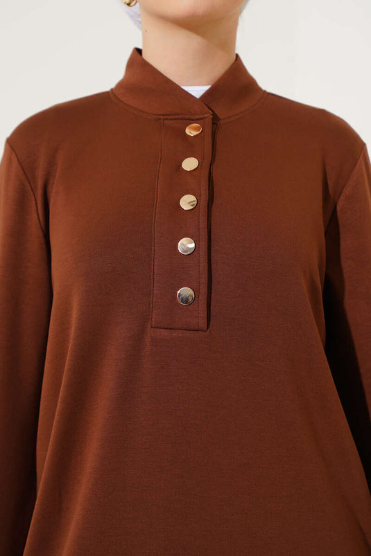 Snap Collar Two Piece Suit Brown