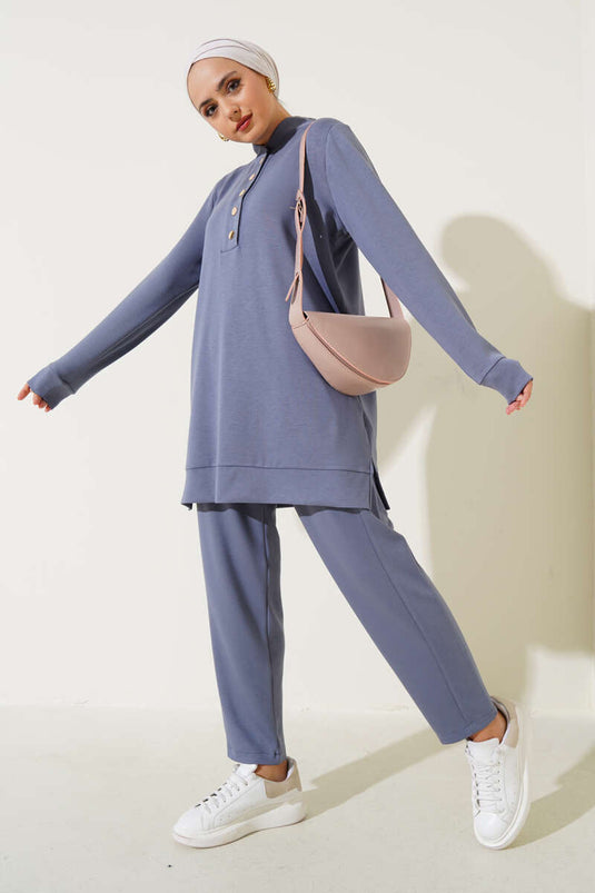 Yakası Çıtçıtlı İkili Takım Kayrak Grisi