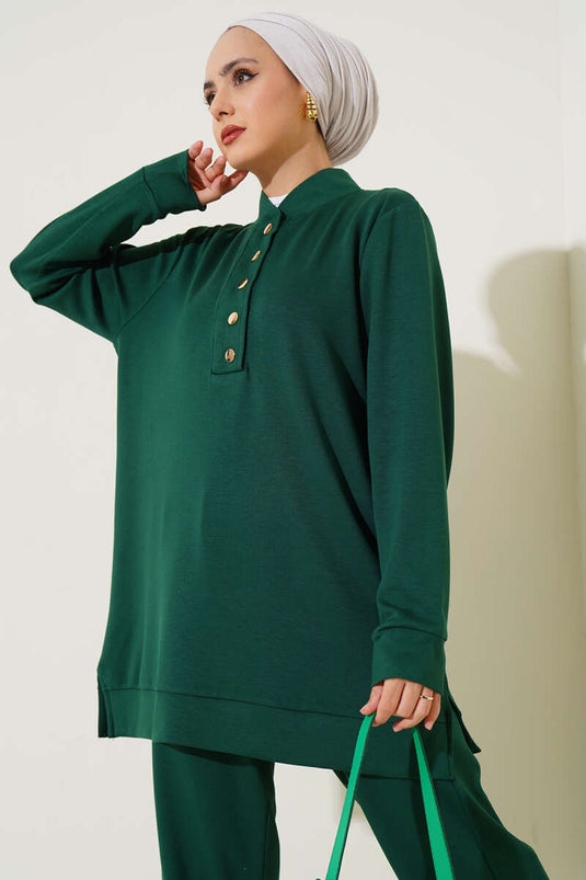 بدلة من قطعتين بياقة كبس زمردية