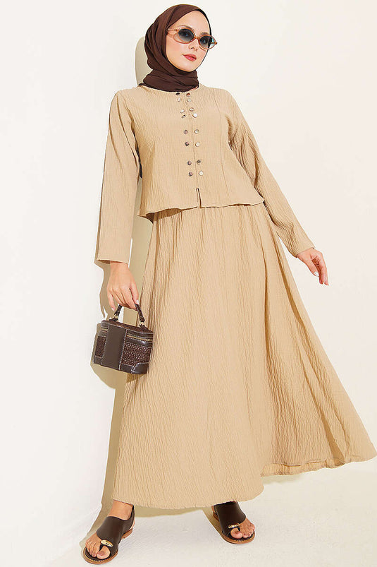 Completo Con Top E Gonna Con Bottoni Beige