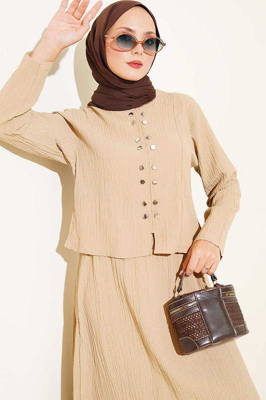 Completo Con Top E Gonna Con Bottoni Beige