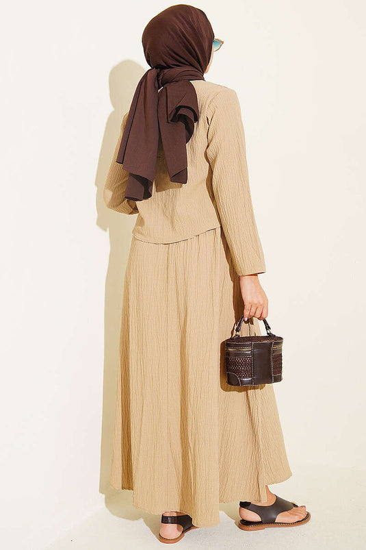 Completo Con Top E Gonna Con Bottoni Beige