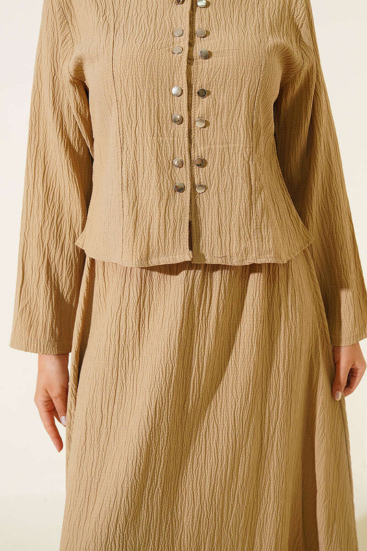 Completo Con Top E Gonna Con Bottoni Beige