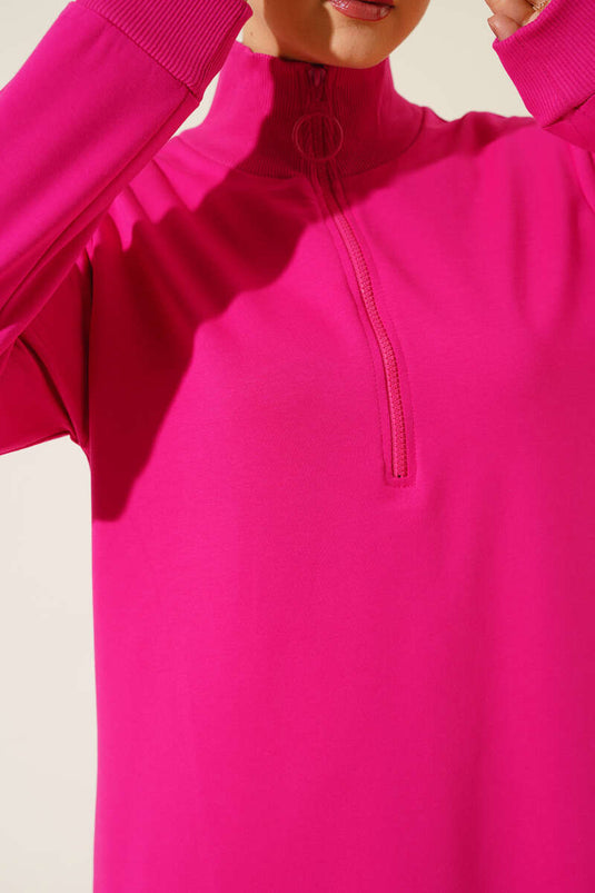 Langer Sweat Fuchsia mit Reißverschlusskragen