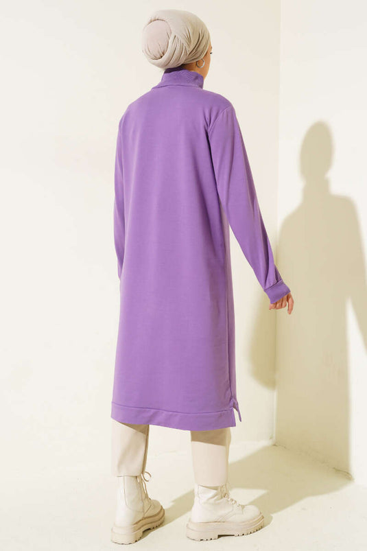 Sweat Long Col Zippé Lilas