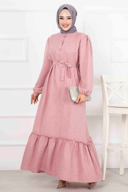 Robe Hijab Longue à Volants Poudre