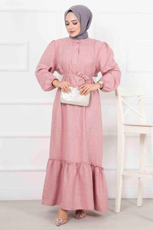 Robe Hijab Longue à Volants Poudre