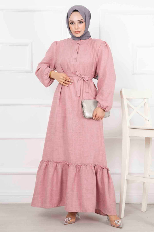 Robe Hijab Longue à Volants Poudre