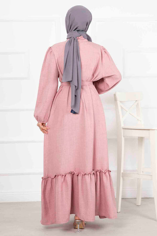 Robe Hijab Longue à Volants Poudre