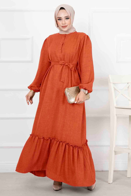 Robe longue hijab avec détail volant sur le col, orange