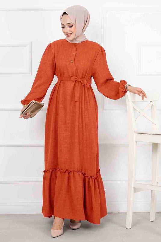 Robe longue hijab avec détail volant sur le col, orange