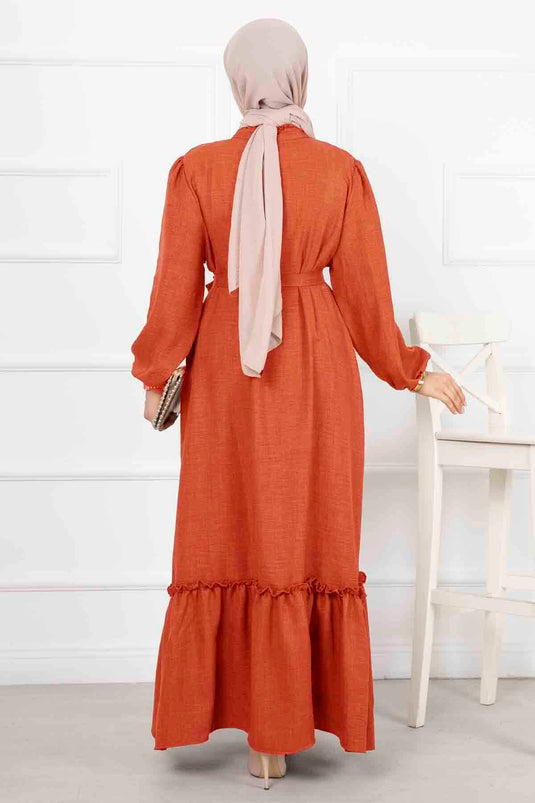 Robe longue hijab avec détail volant sur le col, orange