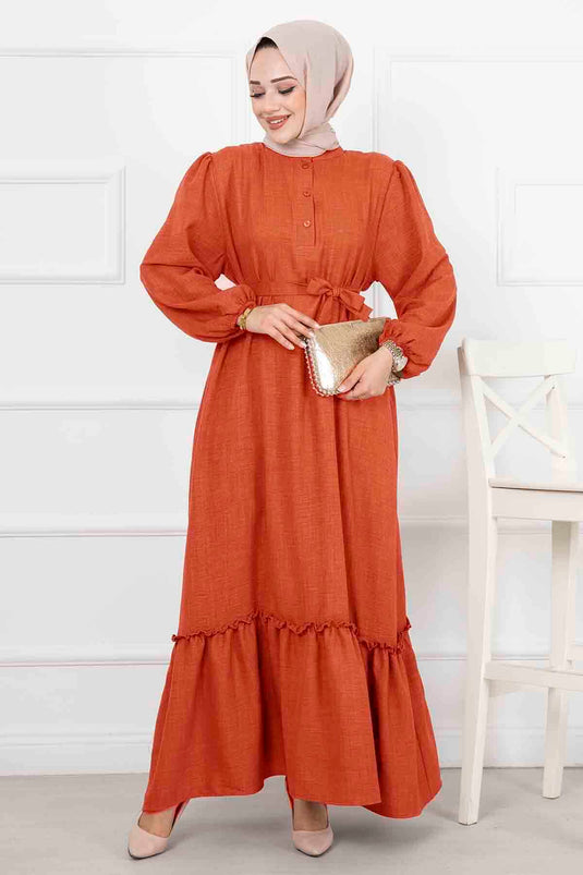 Robe longue hijab avec détail volant sur le col, orange