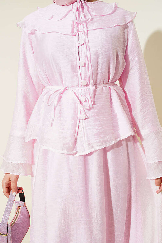 Ensemble jupe boutonnée avec col à volants Brit rose