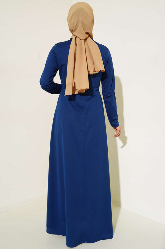 Robe Coupe Décontractée avec Col Foulard Indigo