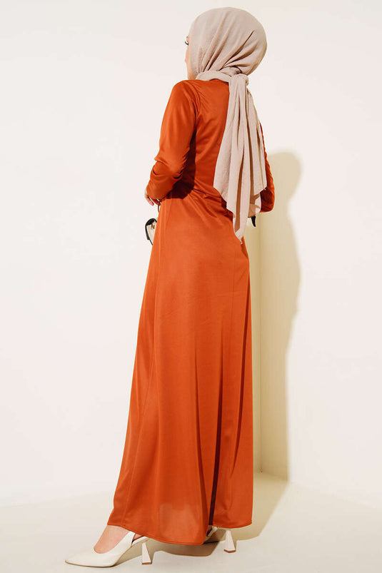 Robe Coupe Confortable avec Col Foulard - Taba