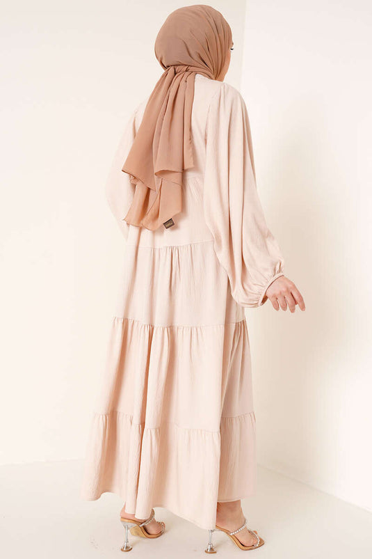 Robe modèle de sol avec col cordonné Beige