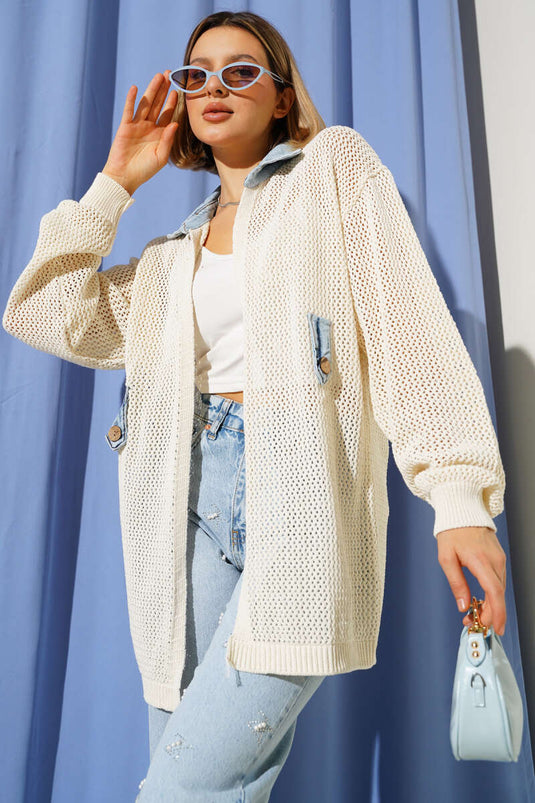 Gilet en maille denim beige