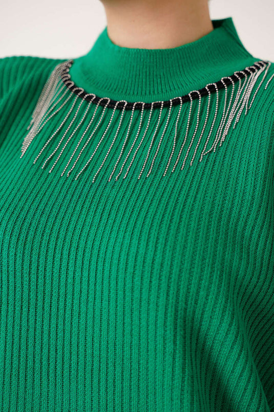 Costume Double En Tricot Avec Chaîne À Pompons Émeraude