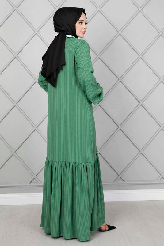 Robe Hijab vert menthe avec détail rayé sur le col