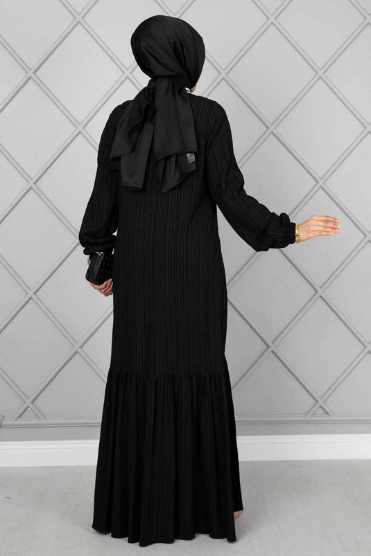 Robe Hijab noire avec détail rayé sur le col