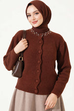 Gilet Marron À Col Orné De Détails De Barbe