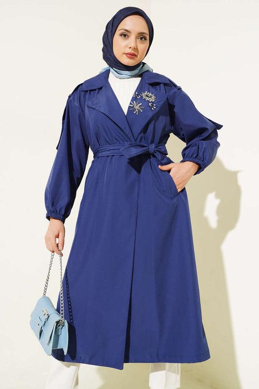 Stoned-Gürtel-Trenchcoat in Marineblau