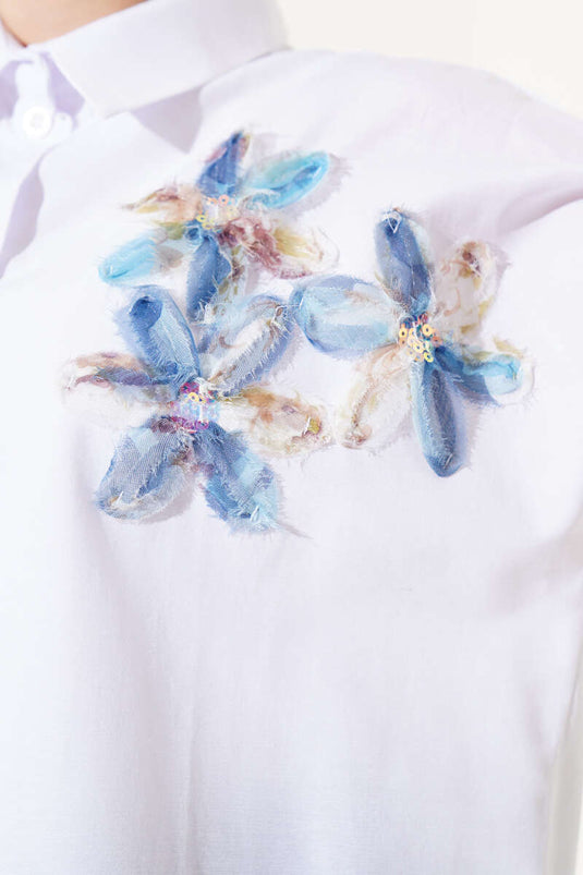 Tulle Collar Floral Shirt Indigo