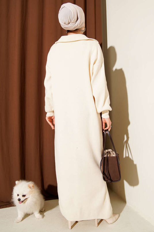 Robe en maille à demi-zip couleur pierre