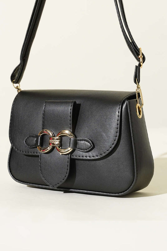 Damenhandtasche mit goldener Schnalle, Schwarz