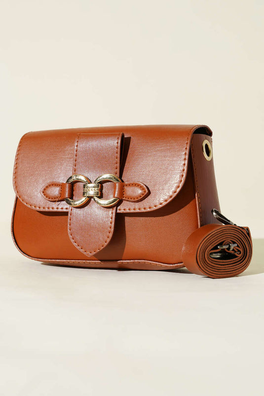 Yaldız Tokalı Kadın El Çantası Taba