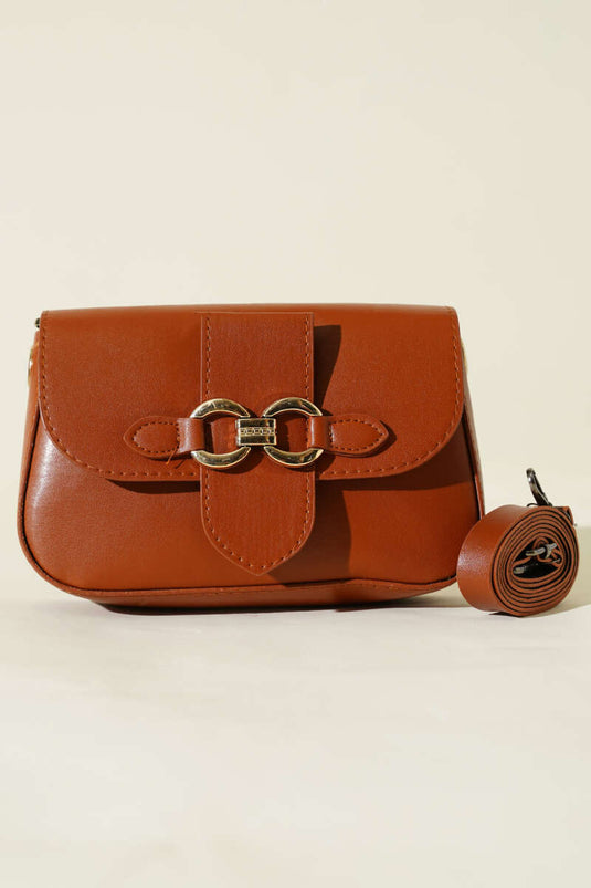 Yaldız Tokalı Kadın El Çantası Taba