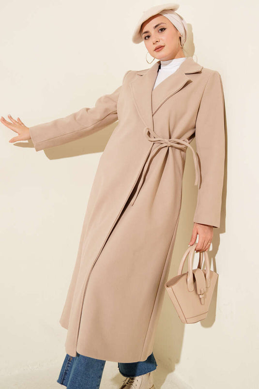 Cappotto in cashmere con lacci laterali beige