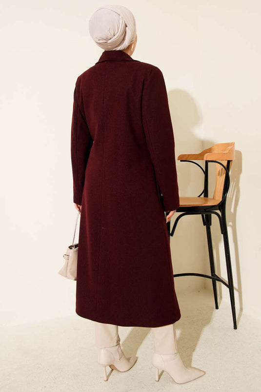 Side Laced Cashmere Coat Burgundy