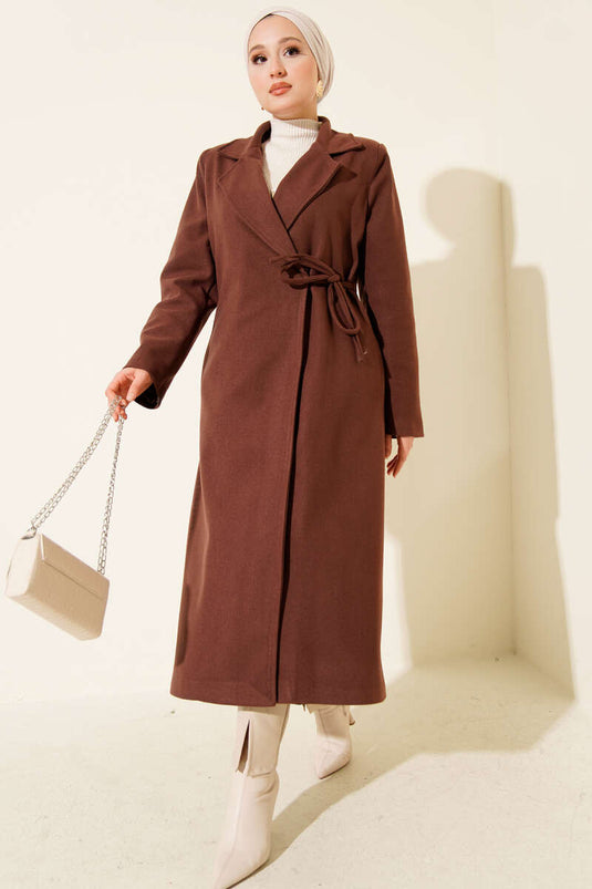 Side Tied Cashmere Coat Brown