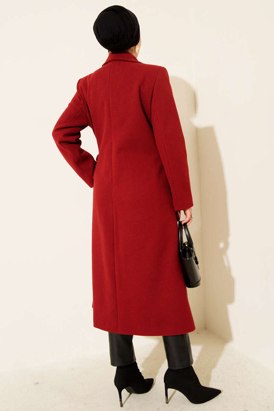 Side Laced Cashmere Coat Red