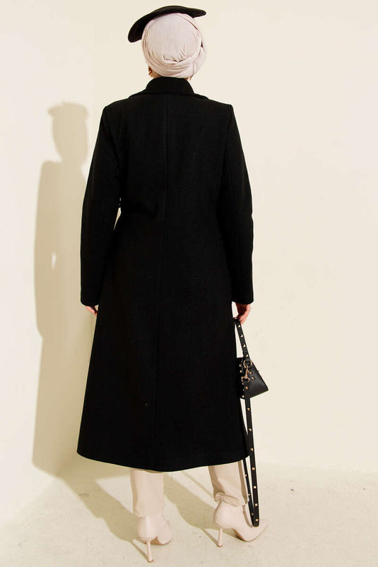 Manteau en cachemire à lacets latéraux noir