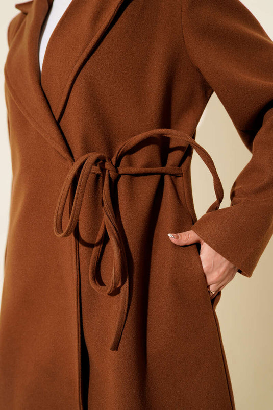 Side Laced Cashmere Coat Tan