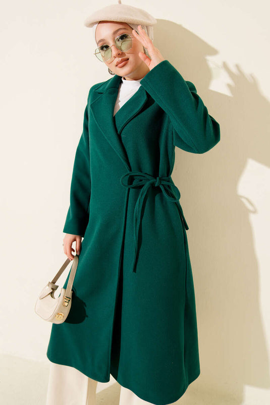 Side Laced Cashmere Coat Emerald