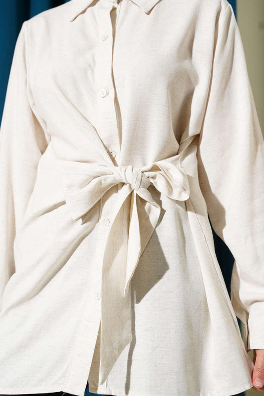 Side Tie Detail Shirt Beige