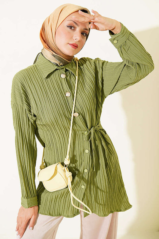 Chemise Rayée Haki À Boutons