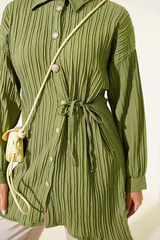 Chemise Rayée Haki À Boutons