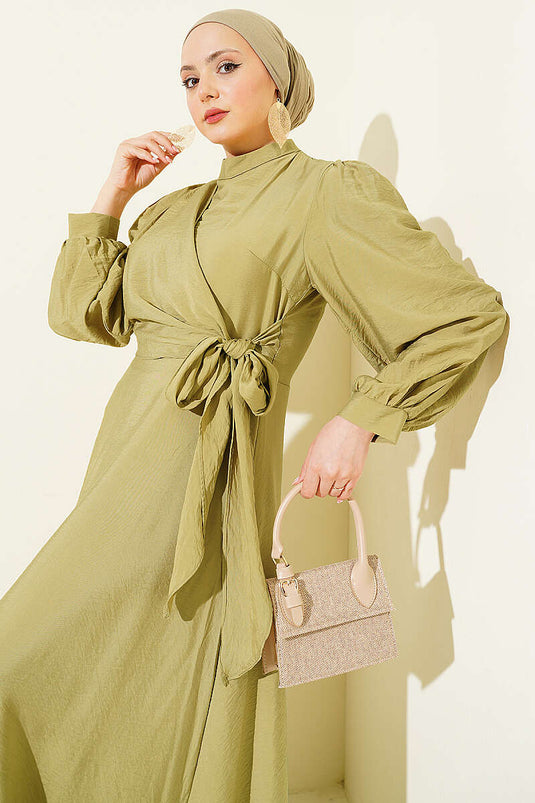 Robe à nouer Yan avec accessoire doré, vert olive